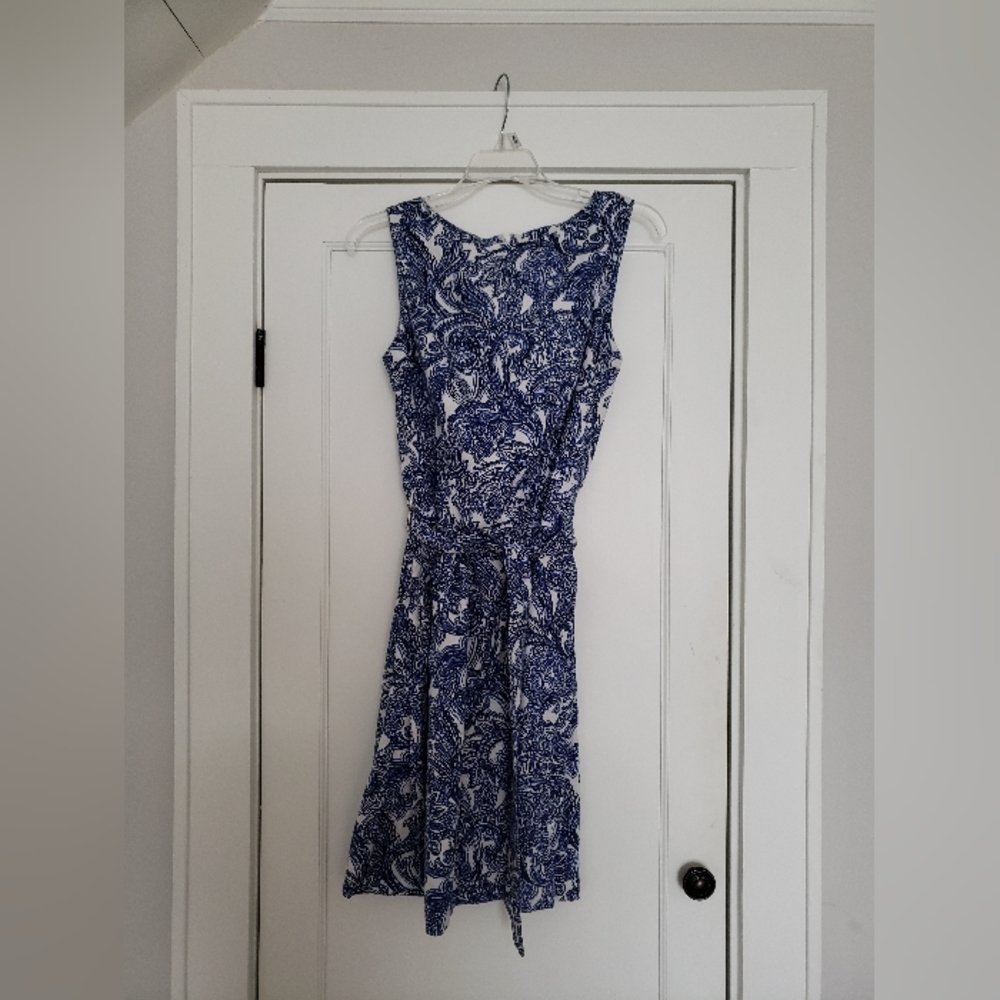 ANNE KLEINLinen Blend Chelsea Sleeveless Boat Neck Paisley Dress